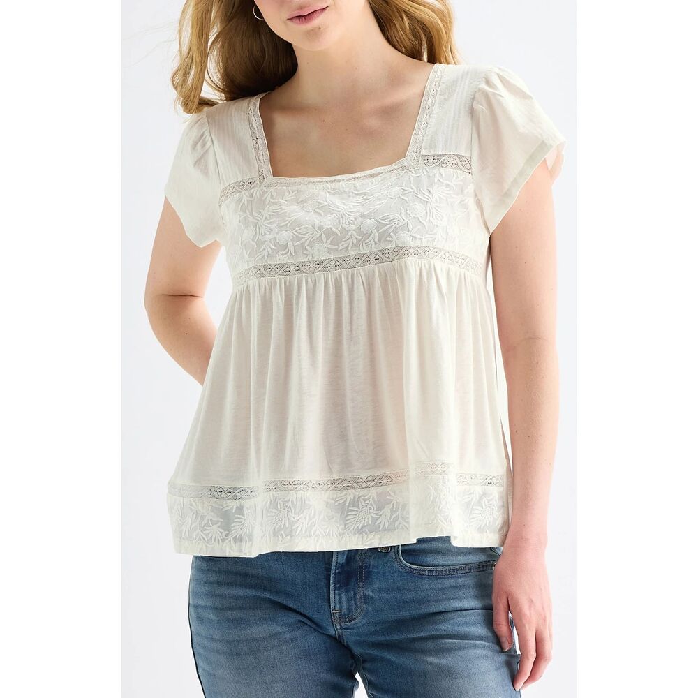 NWT Lucky Brand Gardenia Embroidered Square Neck Top Womens Medium